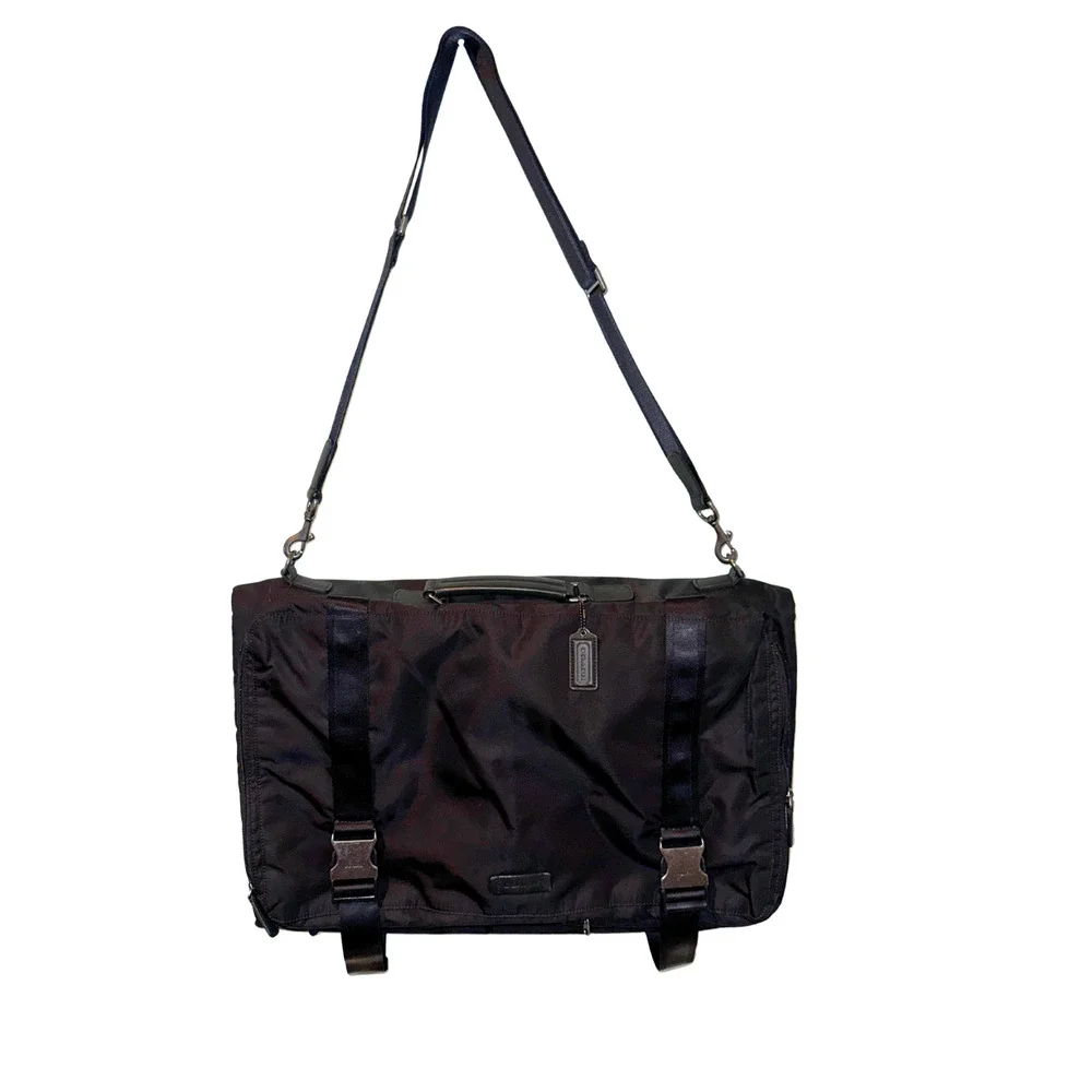 Coach Varick F93316 Nylon Messenger Garment Bag Black Leather Trim Travel Rare